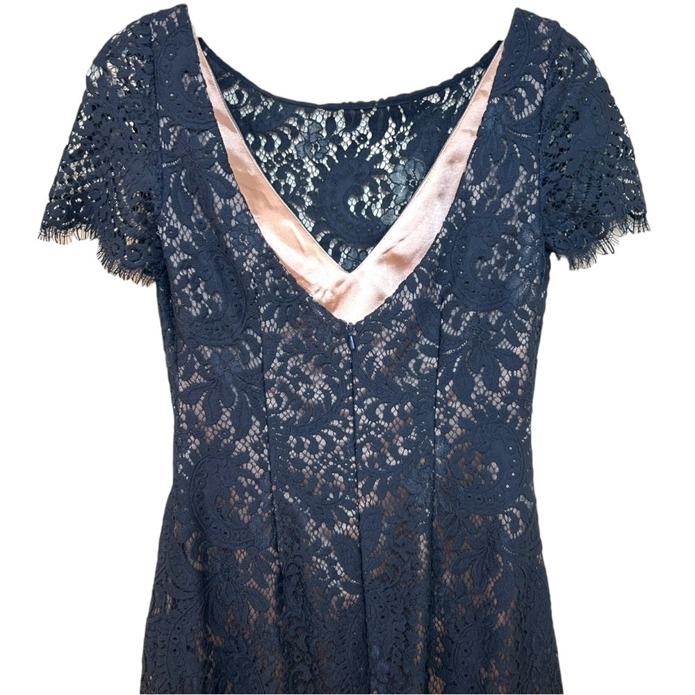 Theia - Women’s Lace, High-Low Mermaid Maxi Gown, Evening - Navy Blue, Size 0 - Picture 8 of 17